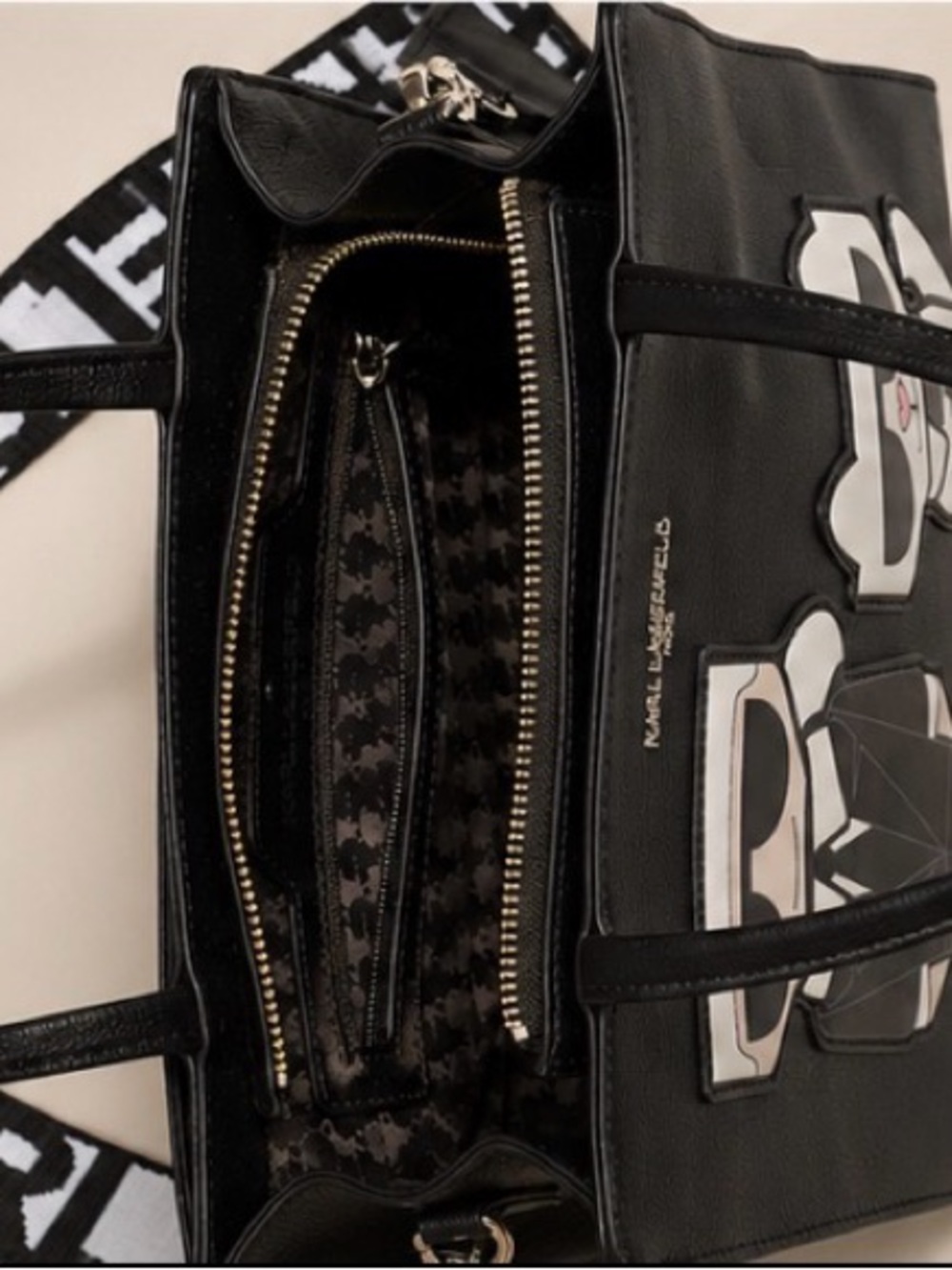 Karl Lagerfeld Black Leather Tote with Character Appliqué - Picture 3 of 3